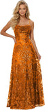 Lace Sequin Prom Dresses Spaghetti Straps A-Line Cowl Neck Pleated Sparkly Long Formal Evening Party Gowns