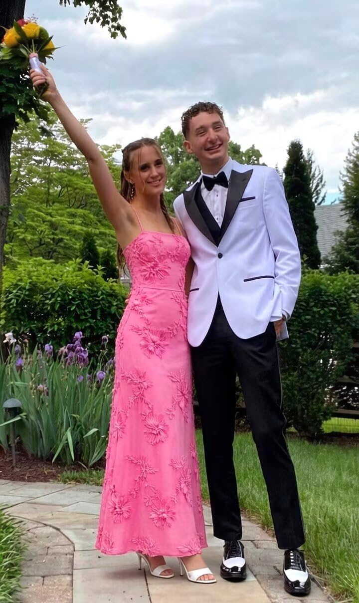 Floral Embroidery Prom Dresses for Women Spaghetti Straps A Line Formal Maxi Dress