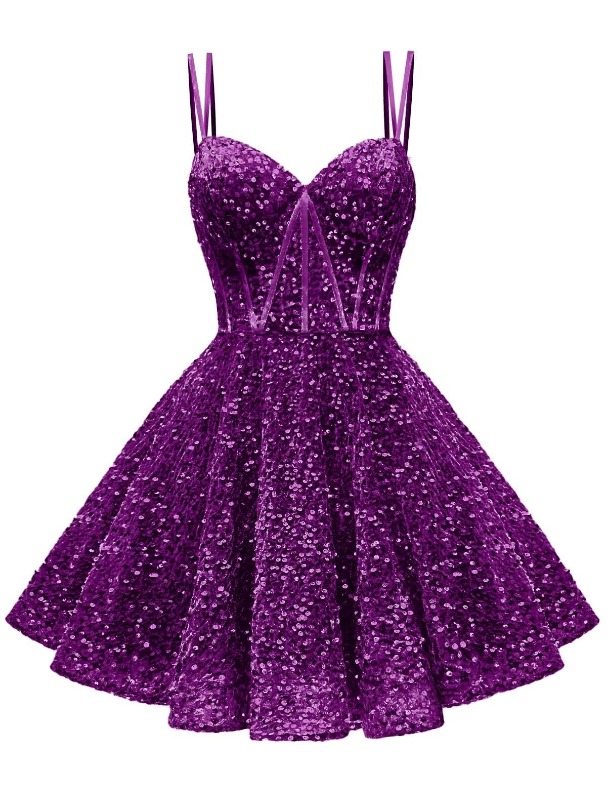 Kingbridal Gowns Sparkly Sequin Homecoming Dresses for Teens 2027 Flowy Spaghetti Straps A-Line Short Formal Prom Dress with Pockets