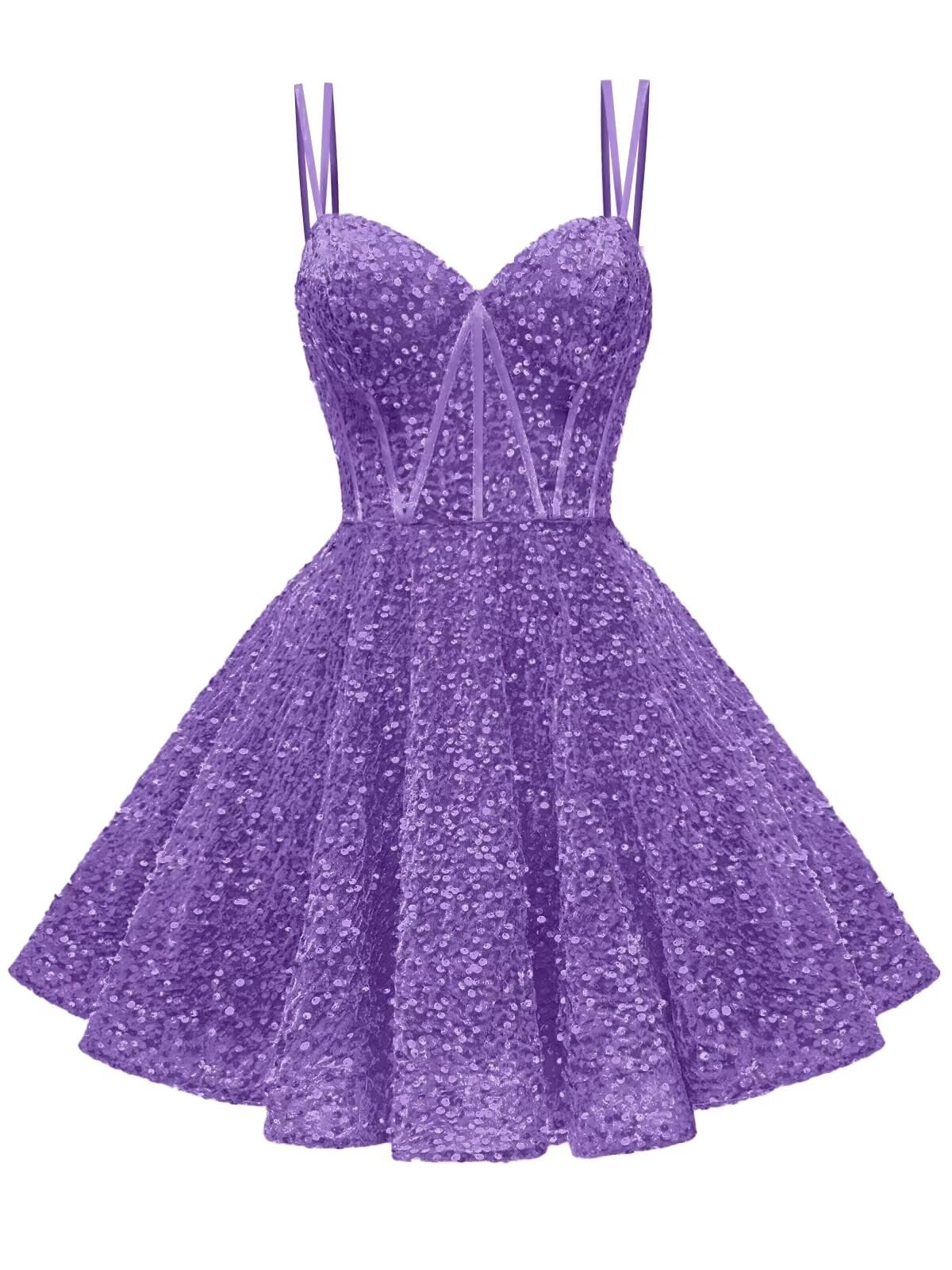 Kingbridal Gowns Sparkly Sequin Homecoming Dresses for Teens 2027 Flowy Spaghetti Straps A-Line Short Formal Prom Dress with Pockets