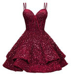 Sequin Homecoming Dresses for Teens 2027 Sparkly Short Layered Aline Prom Dresses Spaghetti Straps Cocktail Party Gowns