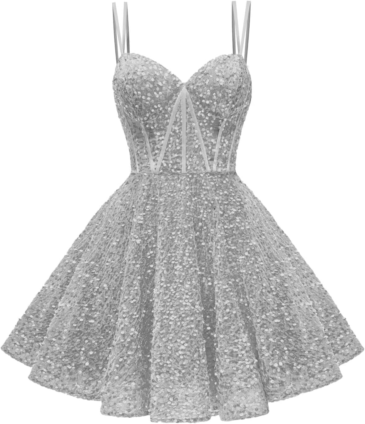 Kingbridal Gowns Sparkly Sequin Homecoming Dresses for Teens 2027 Flowy Spaghetti Straps A-Line Short Formal Prom Dress with Pockets