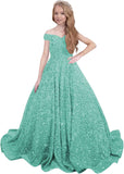 Ball Gown Sequin Pageant Dress for Teens Flower Girl Dress Girls Off Shoulder Long Formal Party Dresses 2027