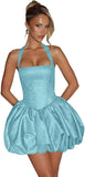 Satin Halter Homecoming Dresses for Teens Short Glitter A-Line Prom Dress Bubble Mini Formal Cocktail Party Gowns