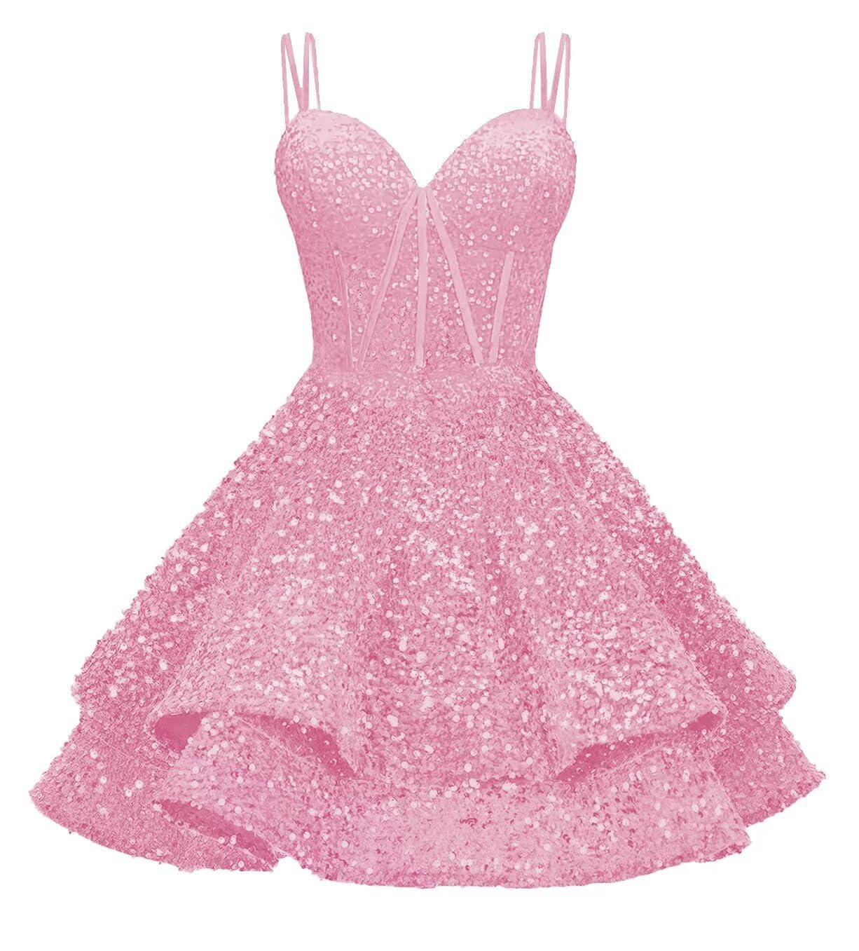 Sequin Homecoming Dresses for Teens 2027 Sparkly Short Layered Aline Prom Dresses Spaghetti Straps Cocktail Party Gowns