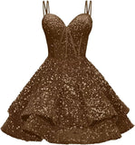 Sequin Homecoming Dresses for Teens 2027 Sparkly Short Layered Aline Prom Dresses Spaghetti Straps Cocktail Party Gowns