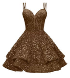 Sequin Homecoming Dresses for Teens 2027 Sparkly Short Layered Aline Prom Dresses Spaghetti Straps Cocktail Party Gowns