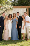 Women's Long Chiffon Bridesmaid Dresses Ruffle V Neck Formal Evening Prom Gown Spaghetti Strap Maxi Wedding Guest Dress