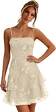 Floral Tiered Homecoming Dresses Mini Ruffle Graduation Dress Lace Short Prom Party Gown for Teens