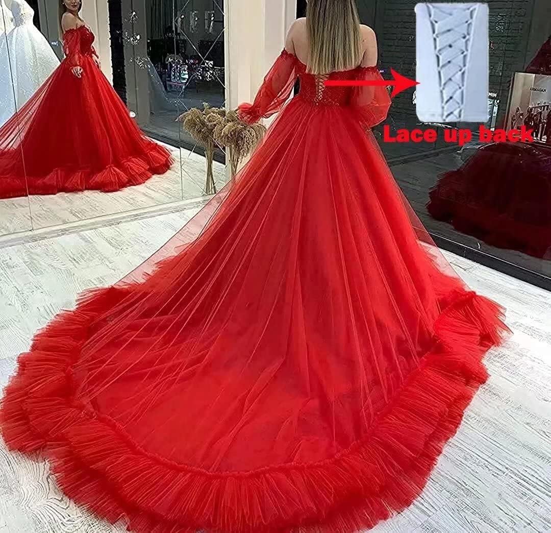 Off Shoulder Lace Appliques Ball Gown Quinceanera Dresses Long Sleeve Wedding Dress Bridal Gowns