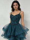 Glitter Tulle Homecoming Dresses 2026 Tiered Ruffles Lace Short Prom Dress for Teens Quinceanera Gowns