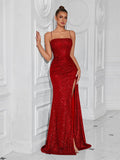 Elegant Evening Dress Women Party Long Formal Dress Sequined Strap Ladies Gown Bodycon Floor Length Female Outfits