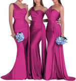 One-Shoulder-Brautjungfernkleider für Hochzeiten, Meerjungfrau-Satin-Ballkleider, lang, figurbetont, formelle Abendkleider 