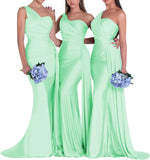 One-Shoulder-Brautjungfernkleider für Hochzeiten, Meerjungfrau-Satin-Ballkleider, lang, figurbetont, formelle Abendkleider 