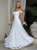 Off The Shoulder Bridesmaid Dresses Long for Women Formal Evening Gown Lace Wedding Guest Dress