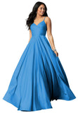 Spaghetti Straps Satin Prom Dresses for Women Long with Pockets Pleated Formal Evening Gowns
