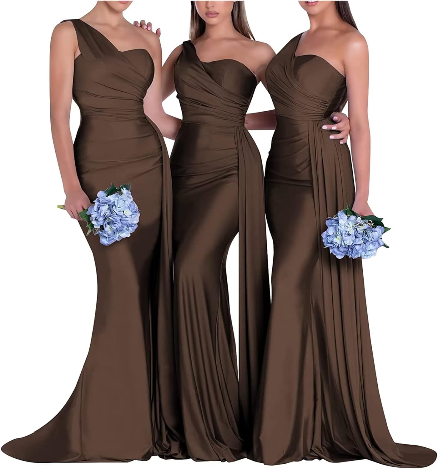 One-Shoulder-Brautjungfernkleider für Hochzeiten, Meerjungfrau-Satin-Ballkleider, lang, figurbetont, formelle Abendkleider 