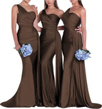 One-Shoulder-Brautjungfernkleider für Hochzeiten, Meerjungfrau-Satin-Ballkleider, lang, figurbetont, formelle Abendkleider 