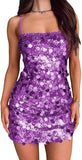 Womens Sequin Square Neck Homecoming Dresses for Teens Sparkly Spaghetti Straps Backless Cocktail Mini Dresses