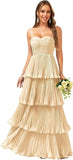 Tiered Ruffle Bridesmaid Dresses for Women Spaghetti Straps Long Chiffon Formal Evening Prom Gowns