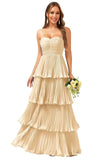 Tiered Ruffle Bridesmaid Dresses for Women Spaghetti Straps Long Chiffon Formal Evening Prom Gowns