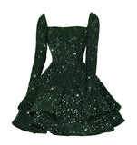 Sequin Short Homecoming Dress for Teen Sparkly Long Sleeve Prom Sweet 16 Dresses Cocktail Gowns