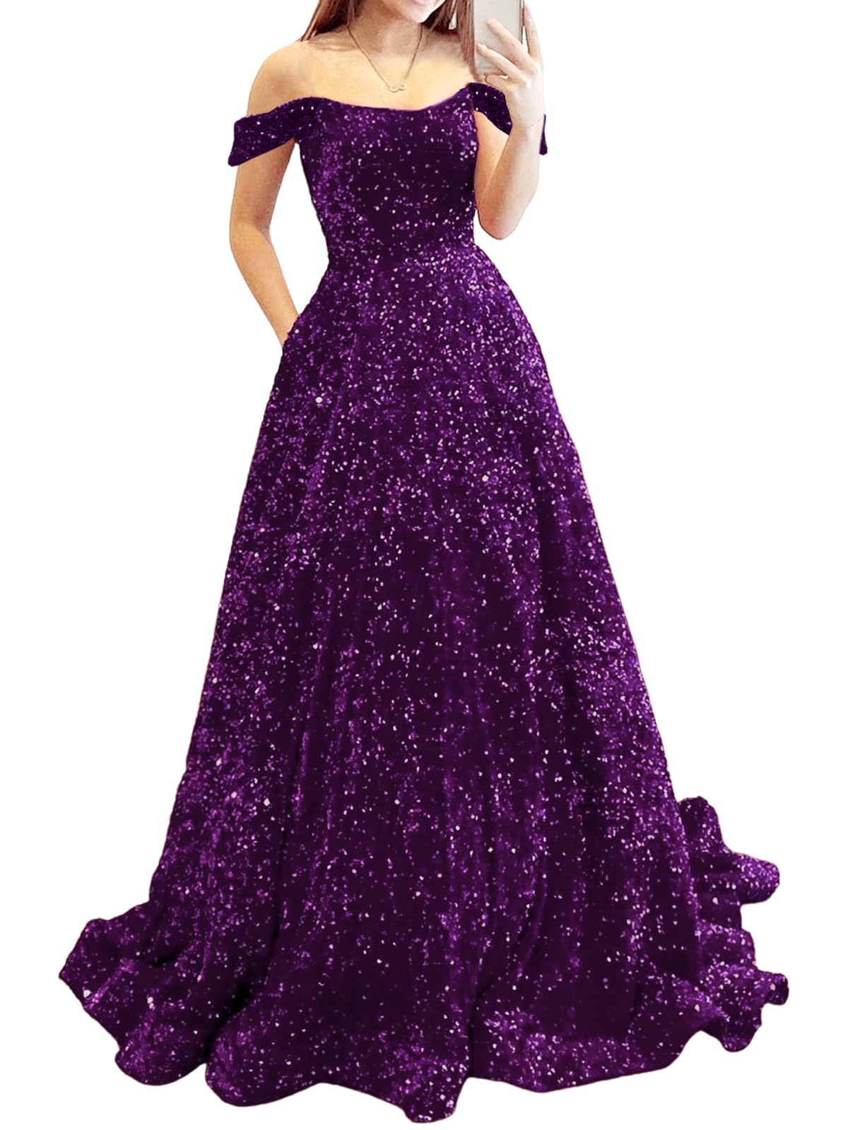 Prom Dresses Long A Line with Pockets Formal Evening Ball Gowns Velvet Velvet Sequins Black Tie Wedding Party Dress
