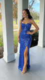 Mermaid Sequin Lace Prom Dresses Long for Women 2026 Spaghetti Straps Corset Formal Evening Party Gown with Slit