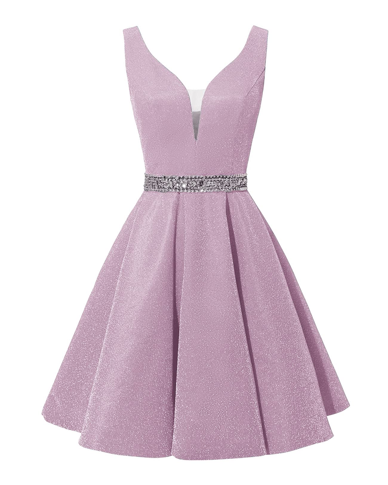 Satin Glitter Homecoming Dresses for Teens Short Prom Dress V-Neck Beaded Evening Formal Cocktail Party Gowns