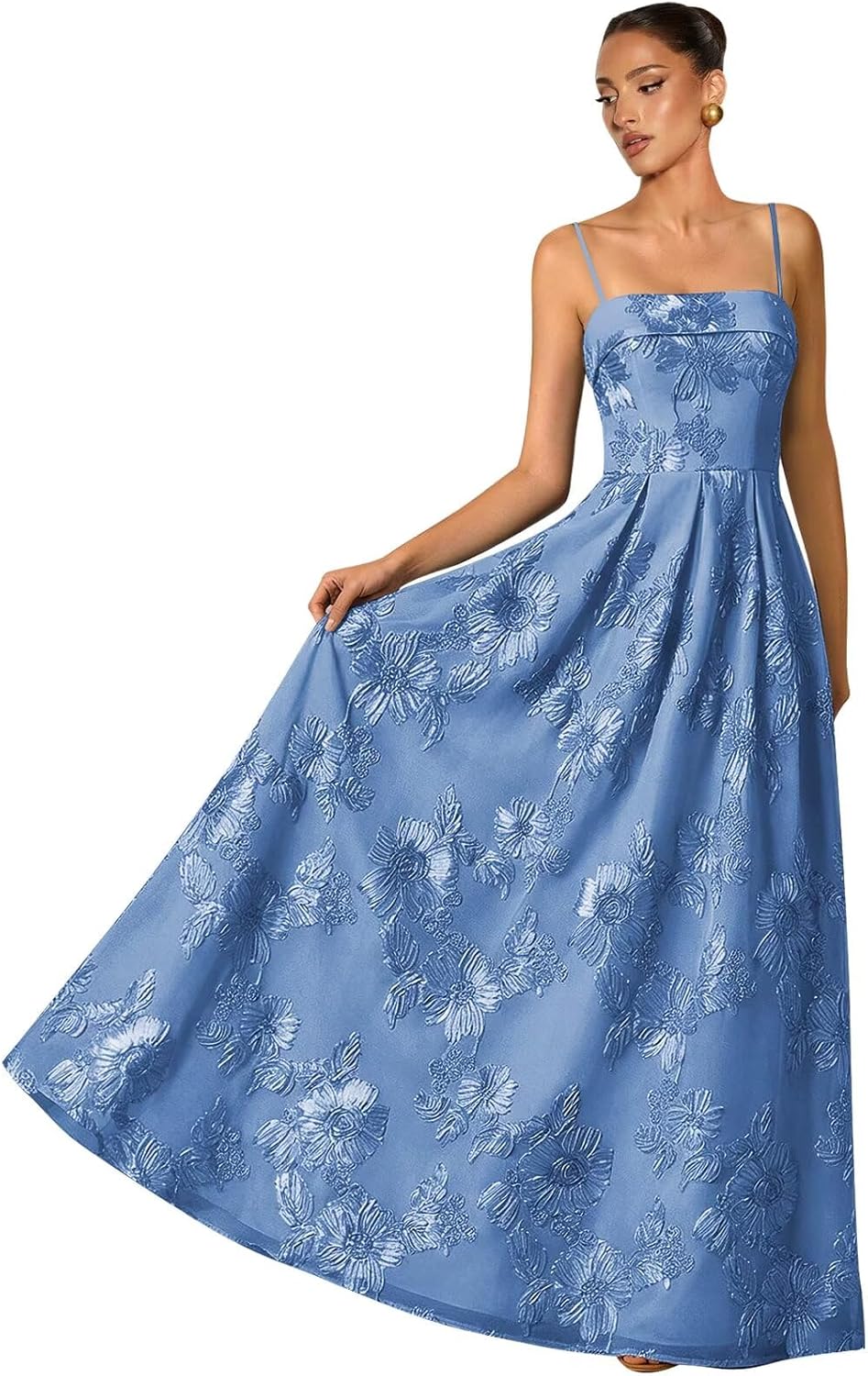 Women's Spaghetti Straps Floral Prom Dresses A Line Strapless Ball Dresses Long Embroidery Formal Evening Dresses