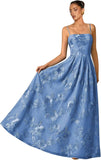 Women's Spaghetti Straps Floral Prom Dresses A Line Strapless Ball Dresses Long Embroidery Formal Evening Dresses