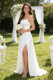 Women's Long Satin Bridesmaid Dresses Spaghetti Strap Halter Formal Evening Gown Ruffle High Low Wedding Guest Dress