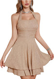 Sparkly Halter Dress for Women, Sleeveless Cocktail Party Square Neck Sparkling Dresses Backless Women's Evening Clubwear