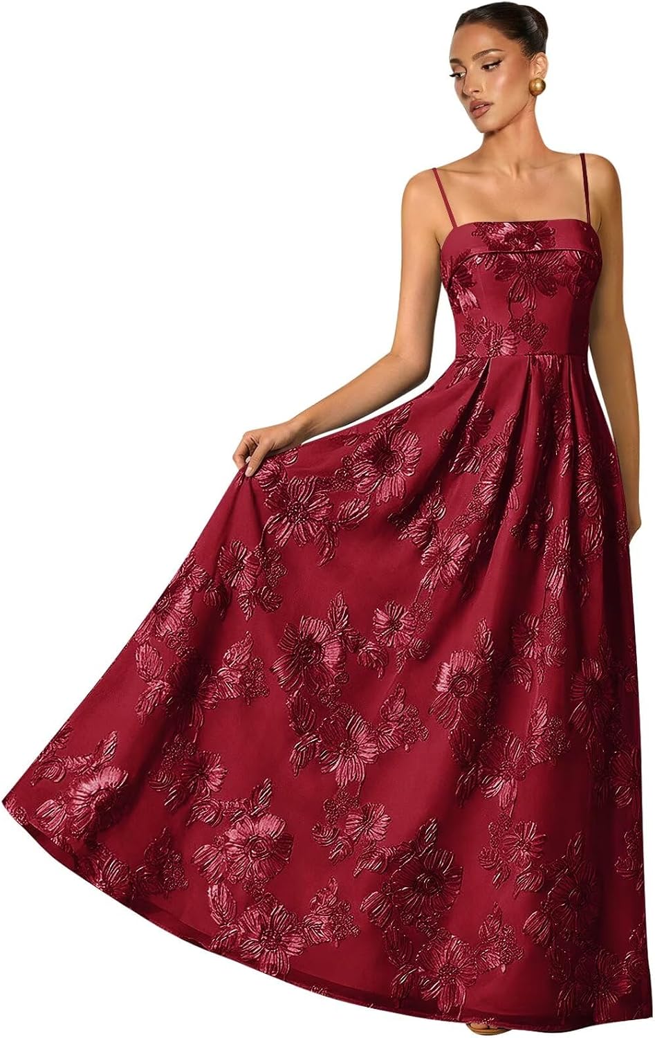 Women's Spaghetti Straps Floral Prom Dresses A Line Strapless Ball Dresses Long Embroidery Formal Evening Dresses