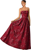 Women's Spaghetti Straps Floral Prom Dresses A Line Strapless Ball Dresses Long Embroidery Formal Evening Dresses