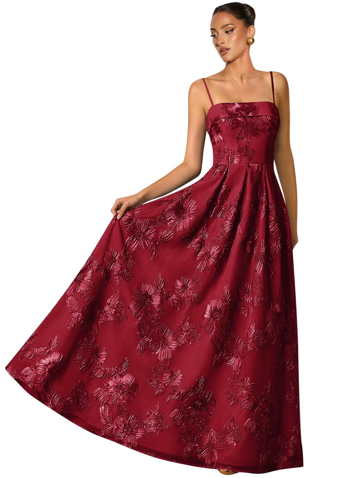 Women's Spaghetti Straps Floral Prom Dresses A Line Strapless Ball Dresses Long Embroidery Formal Evening Dresses