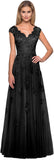 Women's V Neck Cap Sleeves Mother of The Bride Dresses Long Lace Formal Prom Evening Gowns with Pockets