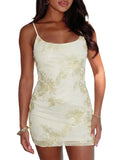 Summer Women's Floral Embroidered Mini Dress Spaghetti Strap Mesh Bodycon Formal Cocktail Dresses in Wine Red/Black/Apricot