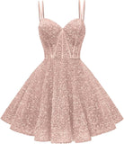 Kingbridal Gowns Sparkly Sequin Homecoming Dresses for Teens 2027 Flowy Spaghetti Straps A-Line Short Formal Prom Dress with Pockets