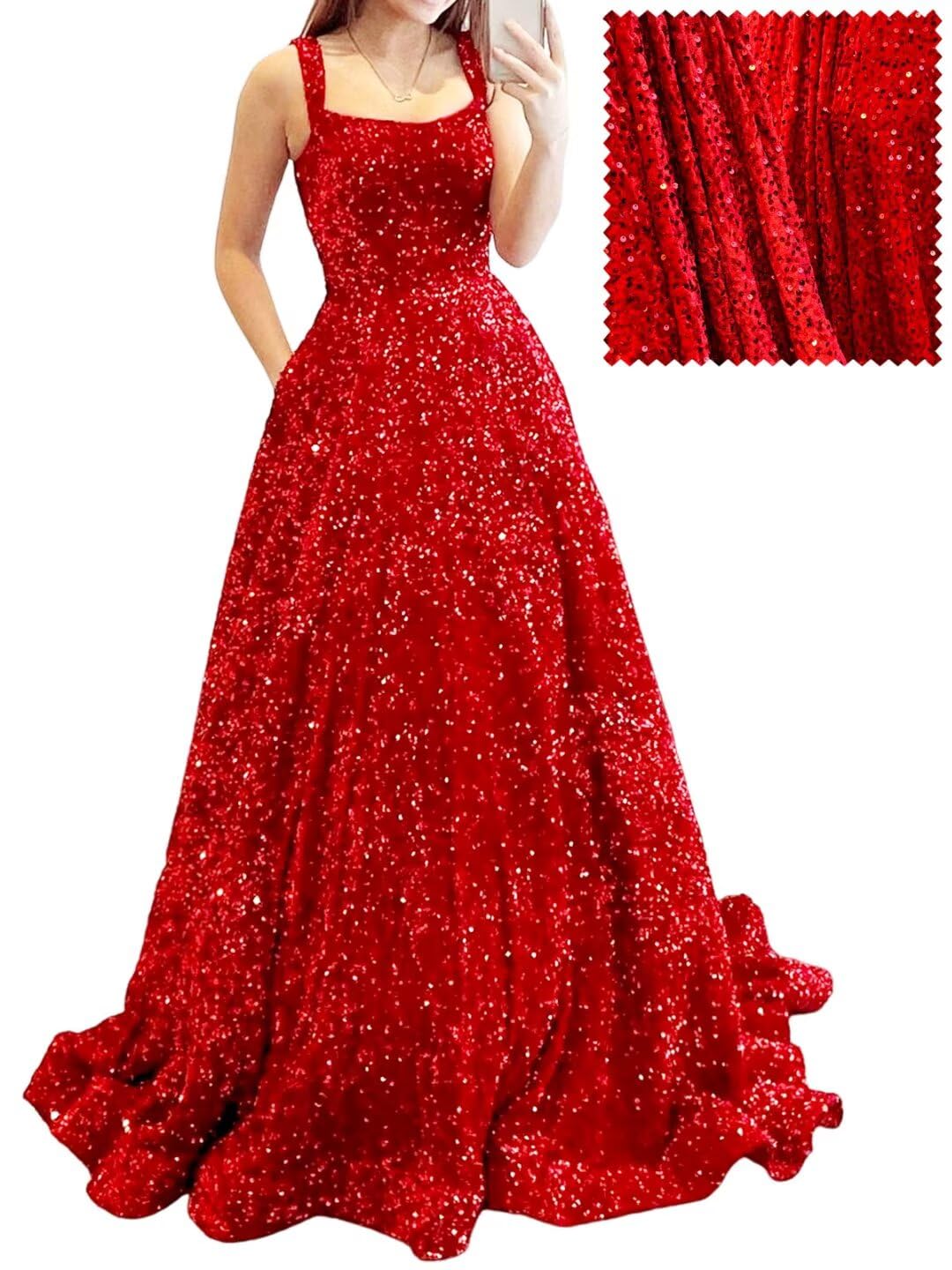 Prom Dresses Long A Line with Pockets Formal Evening Ball Gowns Velvet Velvet Sequins Black Tie Wedding Party Dress