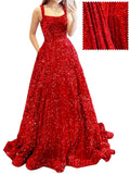 Prom Dresses Long A Line with Pockets Formal Evening Ball Gowns Velvet Velvet Sequins Black Tie Wedding Party Dress