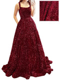 Prom Dresses Long A Line with Pockets Formal Evening Ball Gowns Velvet Velvet Sequins Black Tie Wedding Party Dress