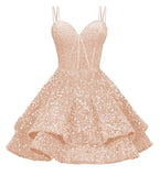 Sequin Homecoming Dresses for Teens 2027 Sparkly Short Layered Aline Prom Dresses Spaghetti Straps Cocktail Party Gowns