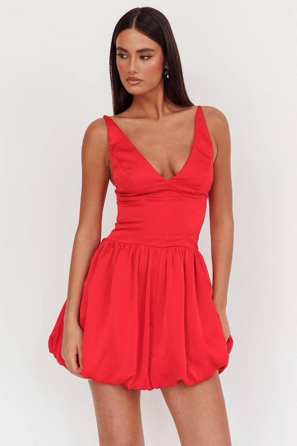 V Neck Satin Homecoming Dresses for Teens 2027 Short Prom Dress A-Line Backless Cocktail Party Gowns with Pockets