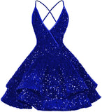 Vestidos de fiesta cortos con lentejuelas brillantes para adolescentes, sexy, con tirantes finos, vestido de fiesta, vestido de cóctel con cuello halter 