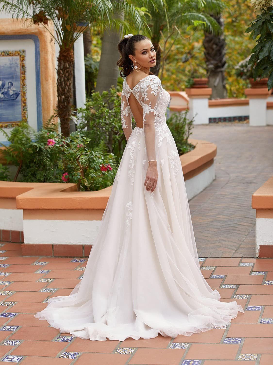 Women's Elegant Lace Beach Wedding Dresses for Bride 2025 with Sleeves Wedding Bridal Gowns