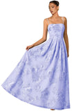 Women's Spaghetti Straps Floral Prom Dresses A Line Strapless Ball Dresses Long Embroidery Formal Evening Dresses