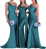 One-Shoulder-Brautjungfernkleider für Hochzeiten, Meerjungfrau-Satin-Ballkleider, lang, figurbetont, formelle Abendkleider 