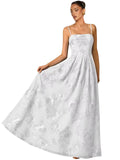 Women's Spaghetti Straps Floral Prom Dresses A Line Strapless Ball Dresses Long Embroidery Formal Evening Dresses
