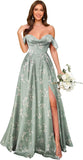 Off Shoulder Satin Bridesmaid Dresses Long Pleated Formal Dresses A Line Evening Gowns with Slit